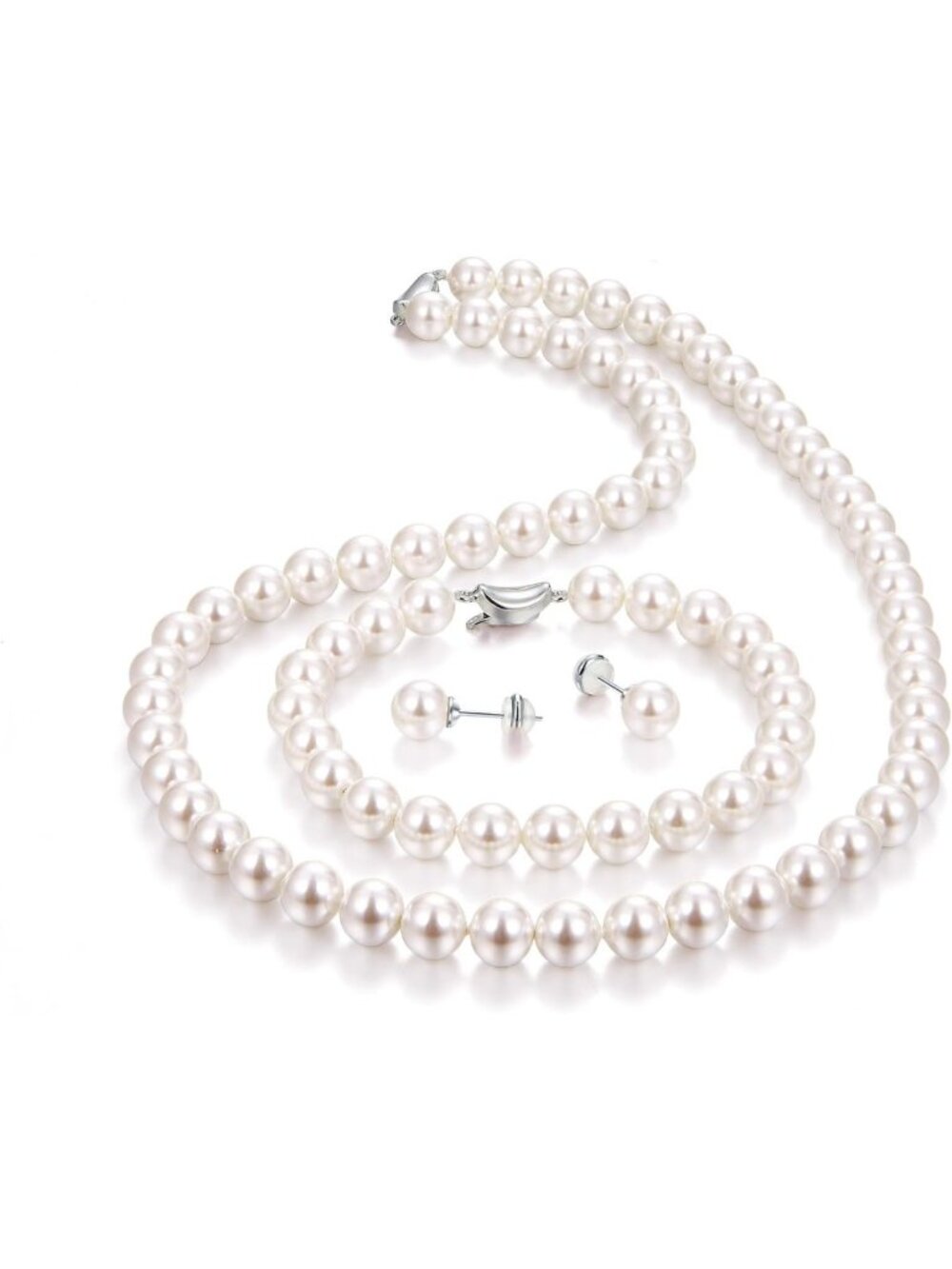 Elegant Pearl Necklace & Earring Set with Matching Bracelet - Perfect Gift!